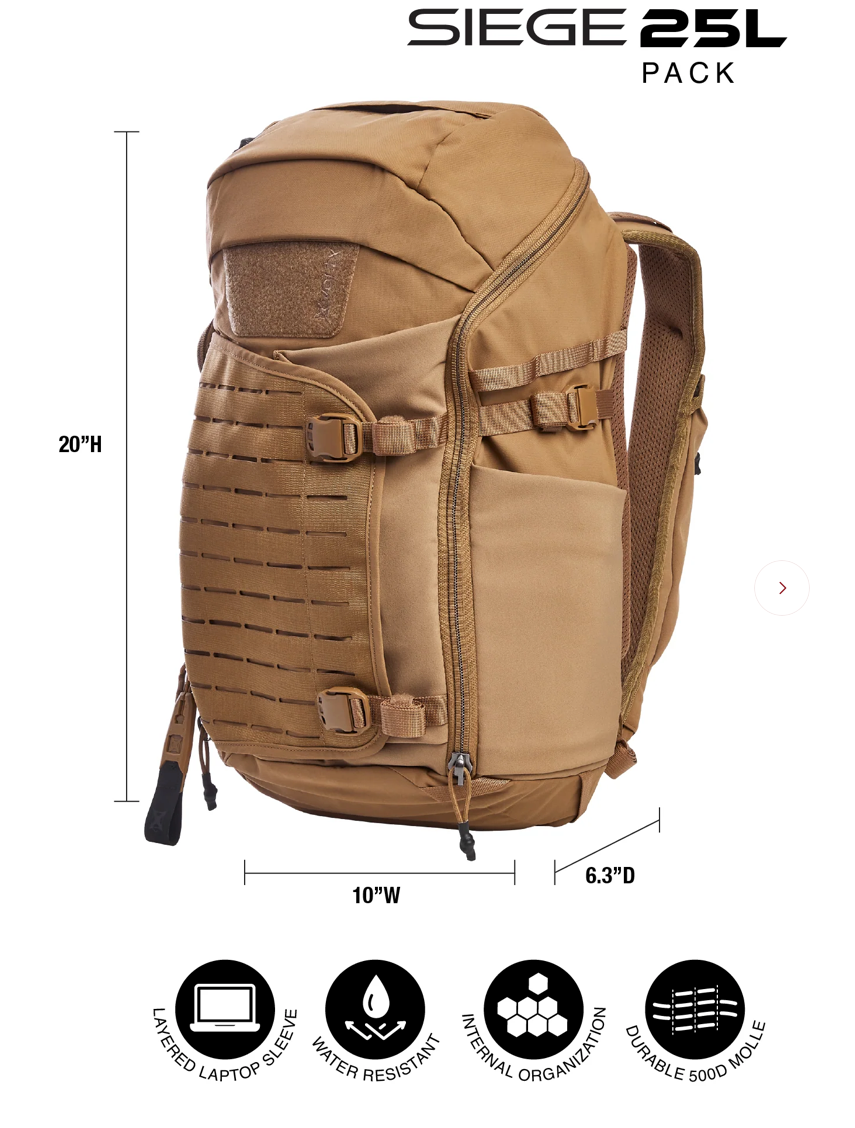 VERTX: Siege Tactical Backpack, 25 L (Black, Coyote, Wolf Grey)