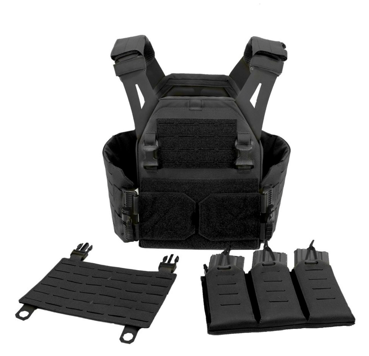 WARRIOR ASSAULT: Laser Cut Low Profile Plate Carrier (LPC) V1 with Solid Sides and 5.56 Triple Bungee Mag Pouch