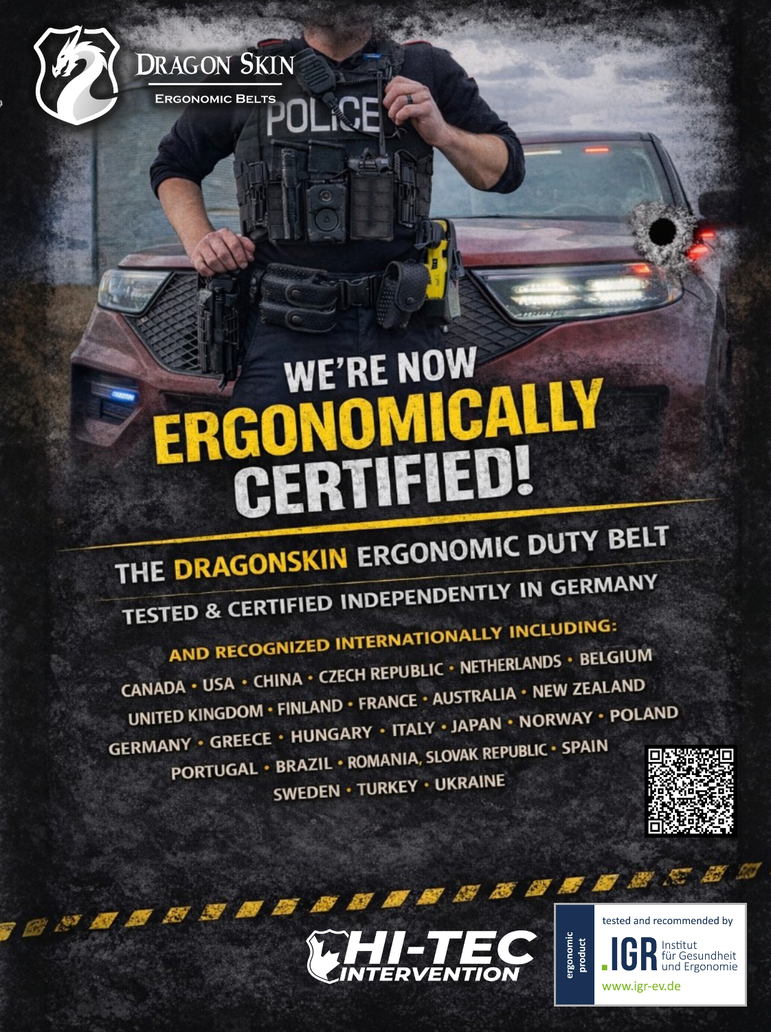 HI-TEC INTERVENTION: Dragon Skin 2" Ergonomic Duty Belt, Black