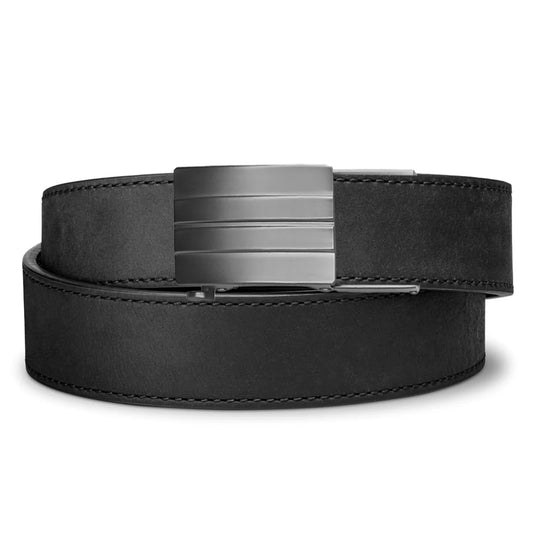 KORE ESSENTIALS: X2 Gunmetal Buckle/ Leather Gun Belt, 24" - 44"