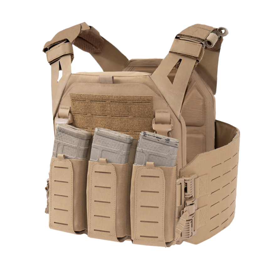 WARRIOR ASSAULT: Laser Cut Low Profile Plate Carrier (LPC) V1 with Solid Sides and 5.56 Triple Bungee Mag Pouch