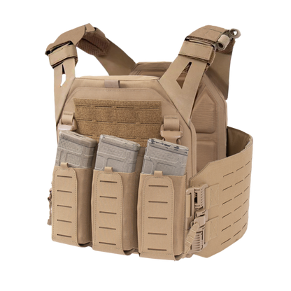 WARRIOR ASSAULT: Laser Cut Low Profile Plate Carrier (LPC) V1 with Solid Sides and 5.56 Triple Bungee Mag Pouch