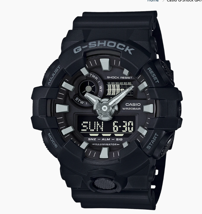 CASIO G-SHOCK: GA700-1B Analog-Digital Dial Quartz 200M Watch, Black