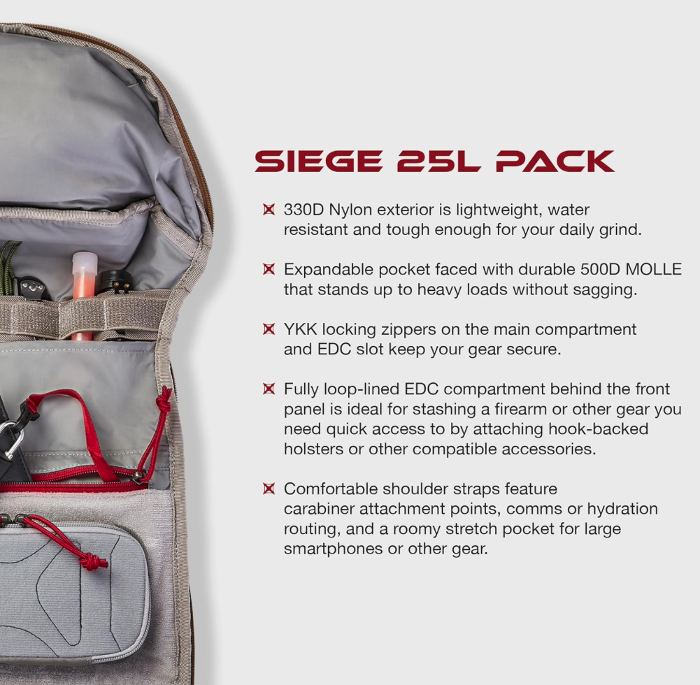 VERTX: Siege Tactical Backpack, 25 L (Black, Coyote, Wolf Grey)