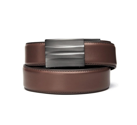 KORE ESSENTIALS: X2 Gunmetal Buckle/ Leather Gun Belt, 24" - 44"