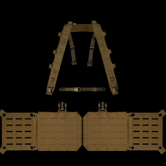 CARCAJOU TACTICAL: Split Chest Rig Base Bundle, MOLLE 4 / V.2 Wings, 3 Columns