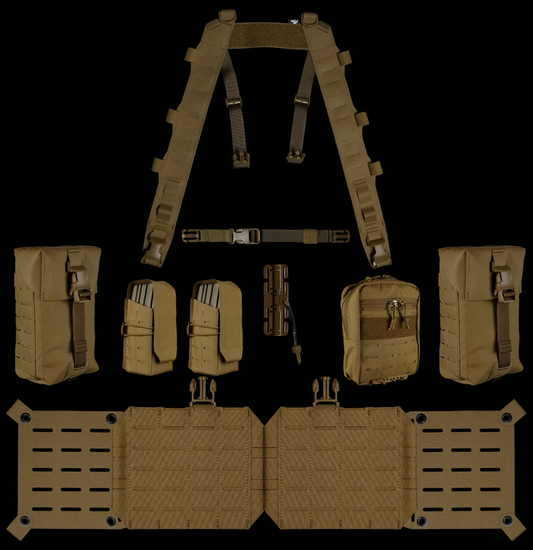 CARCAJOU TACTICAL: Split Chest Rig Bundle (Variant 2), Coyote Brown