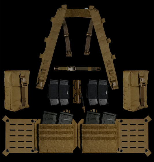 CARCAJOU TACTICAL: Split Chest Rig Bundle (Variant 3), Coyote Brown