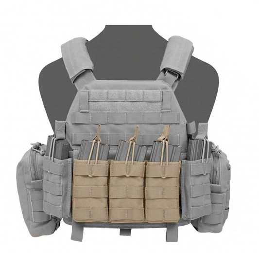 WARRIOR ASSAULT: Triple MOLLE Open M4 5.56mm Mag / Bungee Retention – 3 Mag Pouch