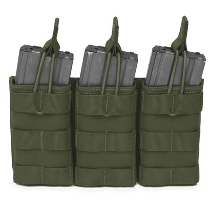 WARRIOR ASSAULT: Triple MOLLE Open M4 5.56mm Mag / Bungee Retention – 3 Mag Pouch