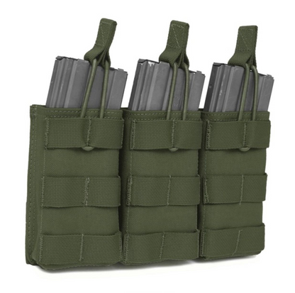 WARRIOR ASSAULT: Triple MOLLE Open M4 5.56mm Mag / Bungee Retention – 3 Mag Pouch