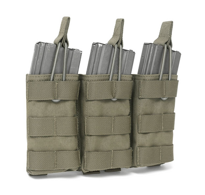 WARRIOR ASSAULT: Triple MOLLE Open M4 5.56mm Mag / Bungee Retention – 3 Mag Pouch