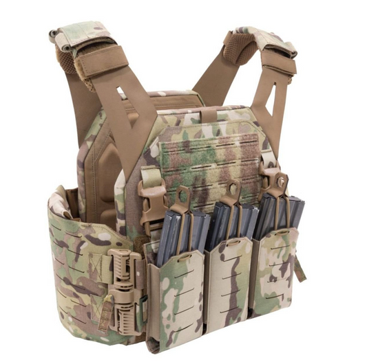 WARRIOR ASSAULT: Laser Cut Low Profile Plate Carrier (LPC) V1 with Solid Sides and 5.56 Triple Bungee Mag Pouch
