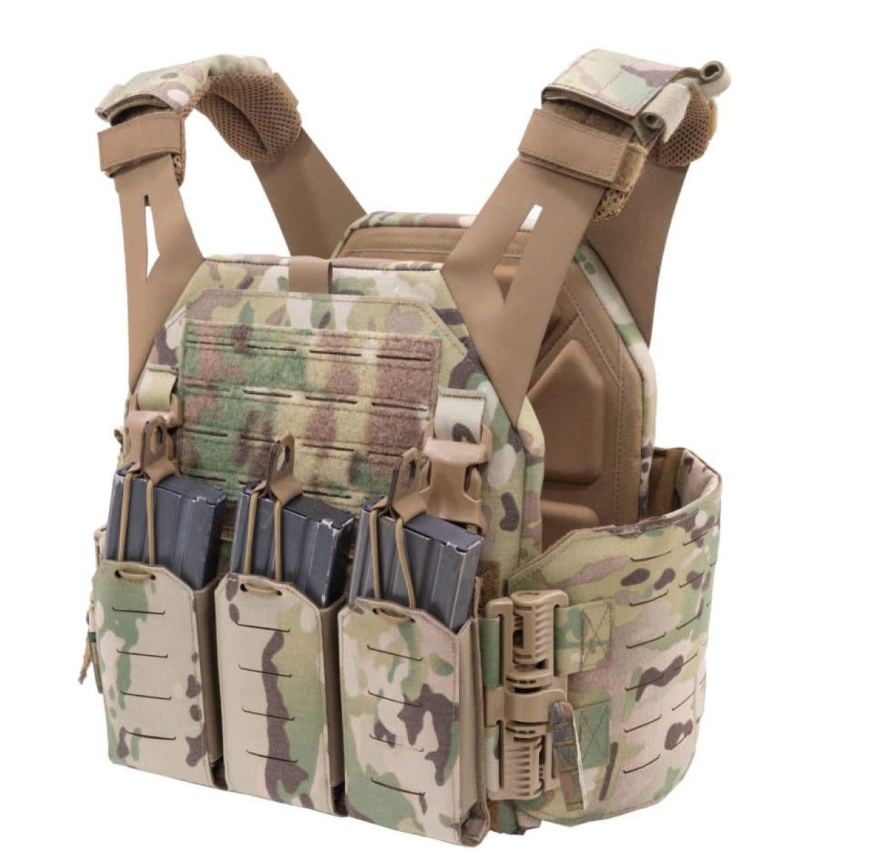 WARRIOR ASSAULT: Laser Cut Low Profile Plate Carrier (LPC) V1 with Solid Sides and 5.56 Triple Bungee Mag Pouch