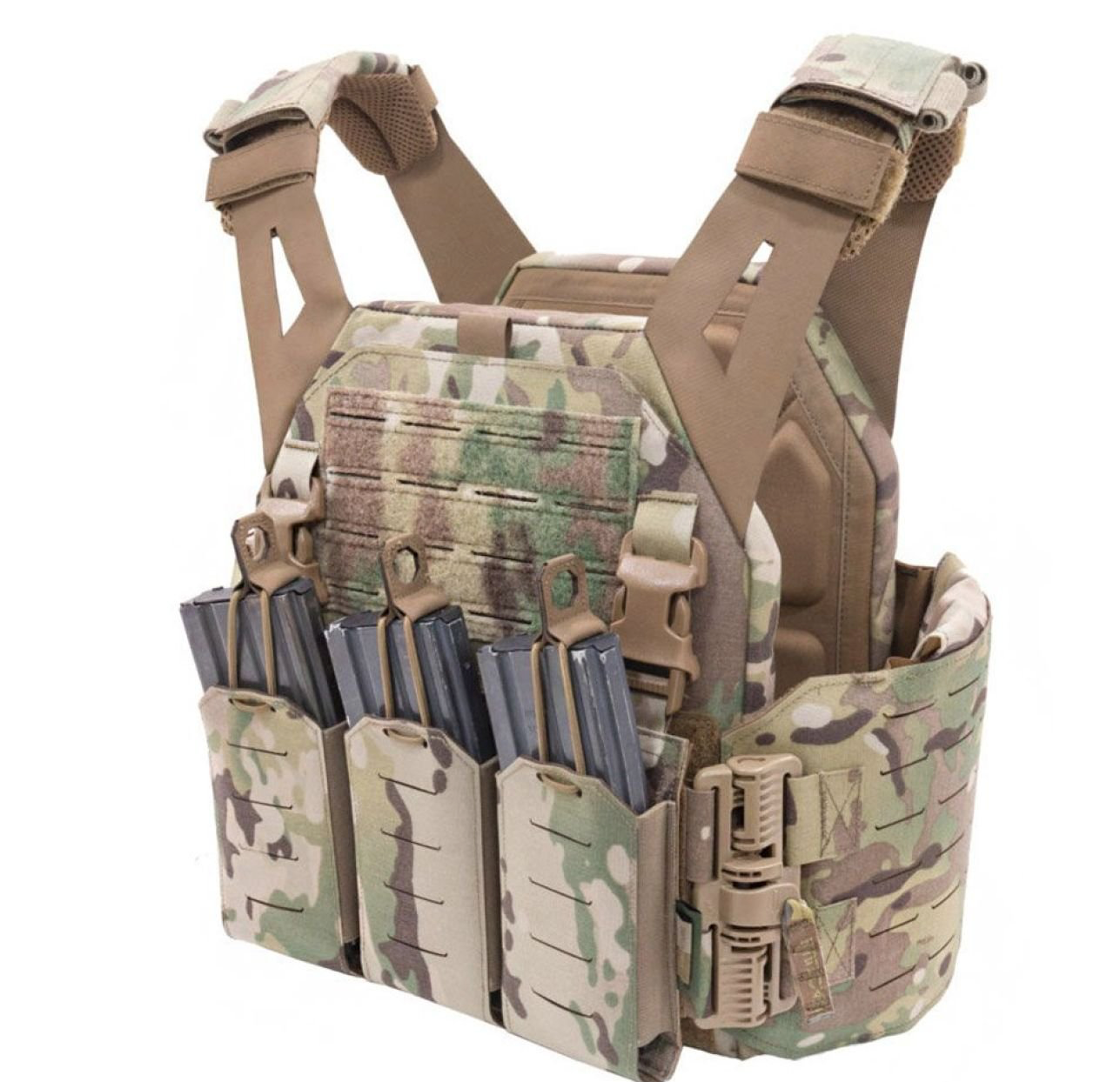 WARRIOR ASSAULT: Laser Cut Low Profile Plate Carrier (LPC) V1 with Solid Sides and 5.56 Triple Bungee Mag Pouch