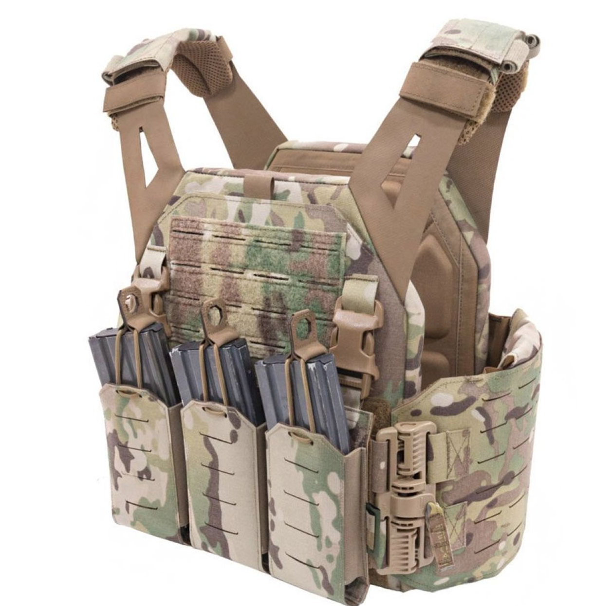 WARRIOR ASSAULT: Laser Cut Low Profile Plate Carrier (LPC) V1 with Solid Sides and 5.56 Triple Bungee Mag Pouch