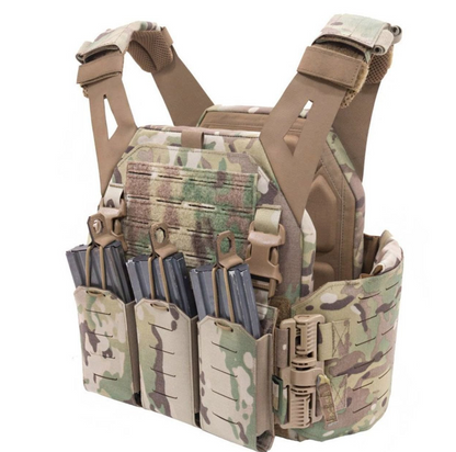WARRIOR ASSAULT: Laser Cut Low Profile Plate Carrier (LPC) V1 with Solid Sides and 5.56 Triple Bungee Mag Pouch