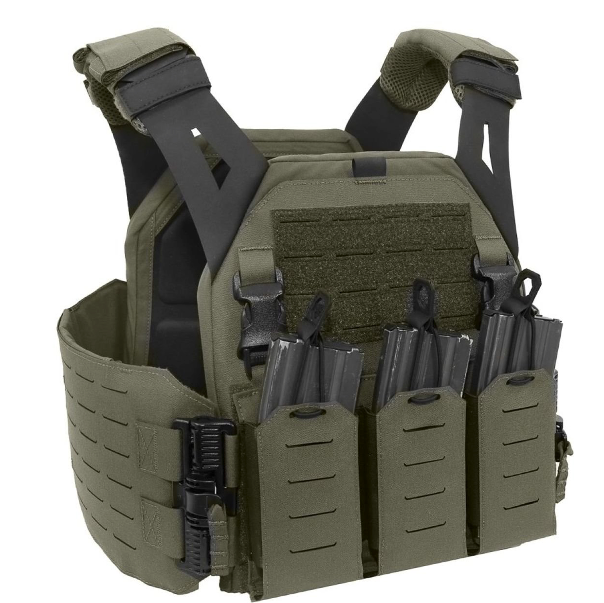 WARRIOR ASSAULT: Laser Cut Low Profile Plate Carrier (LPC) V1 with Solid Sides and 5.56 Triple Bungee Mag Pouch