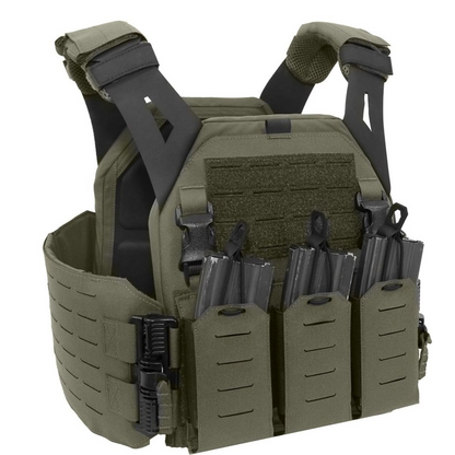 WARRIOR ASSAULT: Laser Cut Low Profile Plate Carrier (LPC) V1 with Solid Sides and 5.56 Triple Bungee Mag Pouch