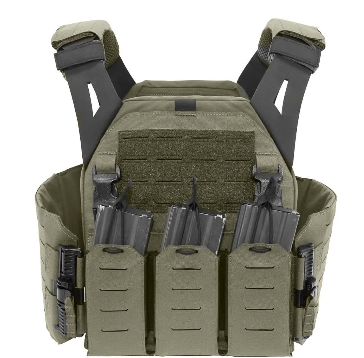 WARRIOR ASSAULT: Laser Cut Low Profile Plate Carrier (LPC) V1 with Solid Sides and 5.56 Triple Bungee Mag Pouch