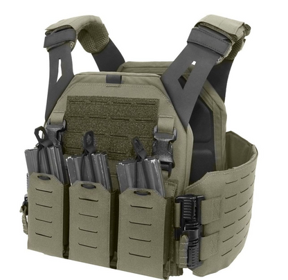 WARRIOR ASSAULT: Laser Cut Low Profile Plate Carrier (LPC) V1 with Solid Sides and 5.56 Triple Bungee Mag Pouch