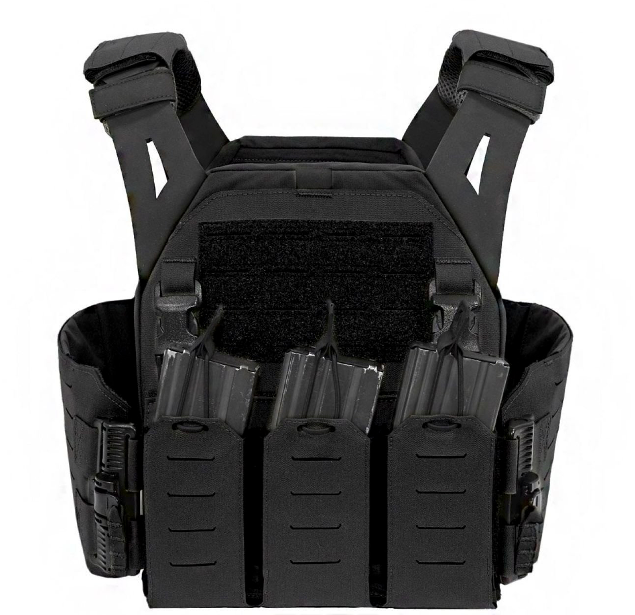 WARRIOR ASSAULT: Laser Cut Low Profile Plate Carrier (LPC) V1 with Solid Sides and 5.56 Triple Bungee Mag Pouch