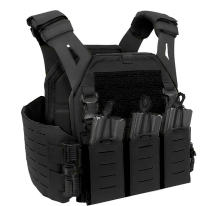 WARRIOR ASSAULT: Laser Cut Low Profile Plate Carrier (LPC) V1 with Solid Sides and 5.56 Triple Bungee Mag Pouch