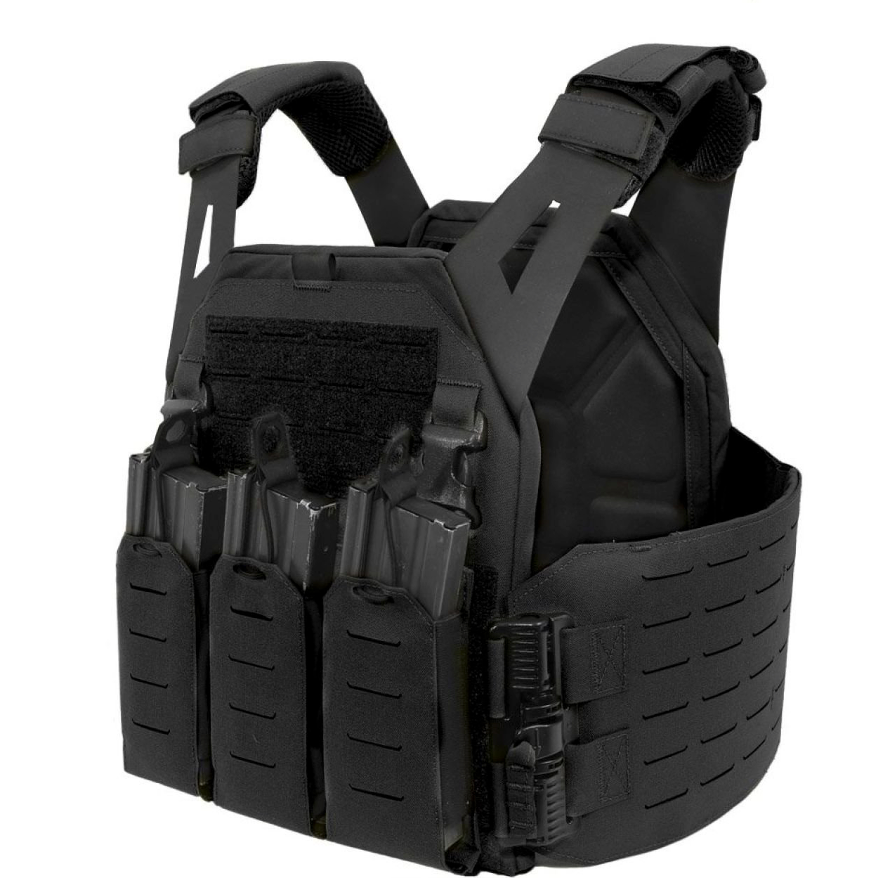 WARRIOR ASSAULT: Laser Cut Low Profile Plate Carrier (LPC) V1 with Solid Sides and 5.56 Triple Bungee Mag Pouch