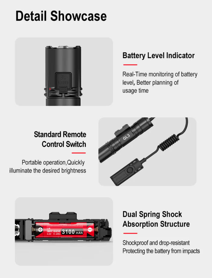 KLARUS: GL3 Quick-Detach Tactical Extreme Output Tactical Flashlight, 2100 Lumens