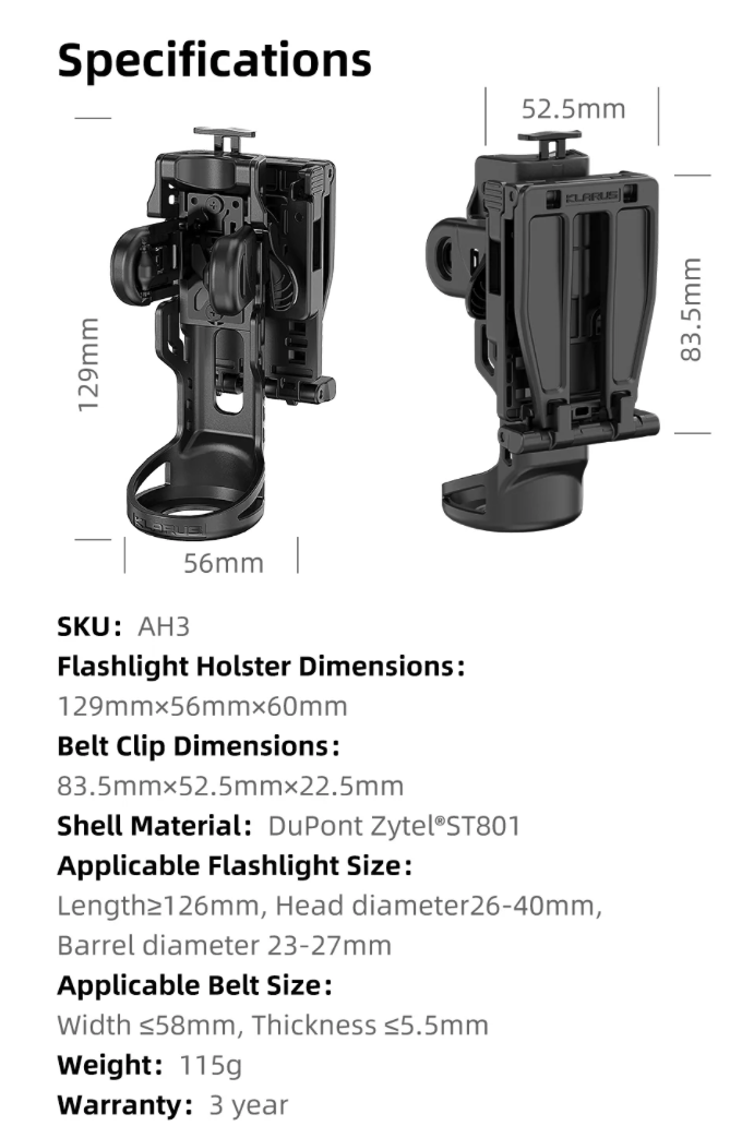 KLARUS: AH3 Secure Rapid Deploy Flashlight Holster