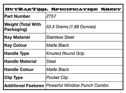 ZAK TOOL: ZT57 Combo Window Punch & Handcuff Key
