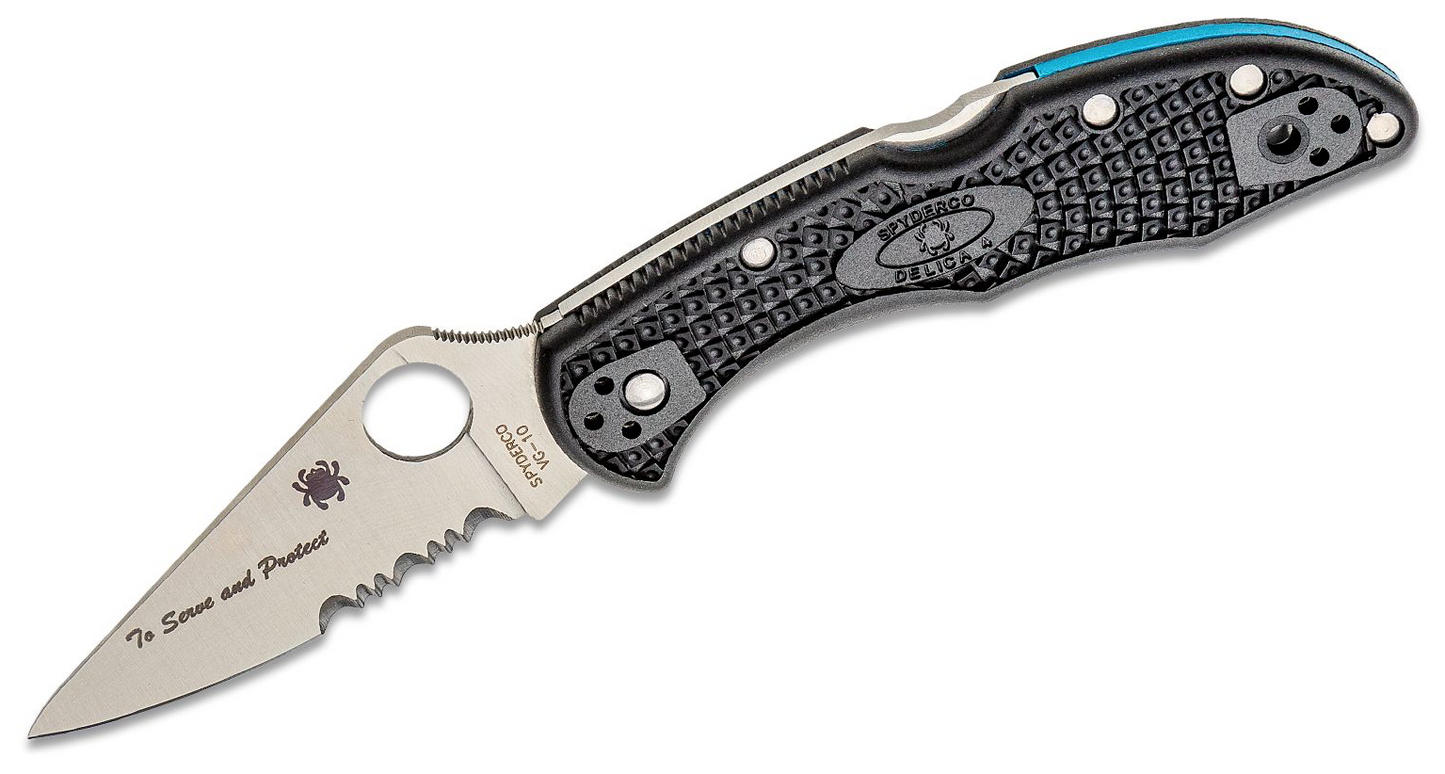 SPYDERCO: Delica 4 Lightweight Thin Blue Line, Combination Edge, C11FBKBL