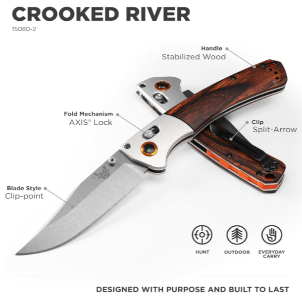 BENCHMADE: Crooked River, Grey Aluminum & Wood