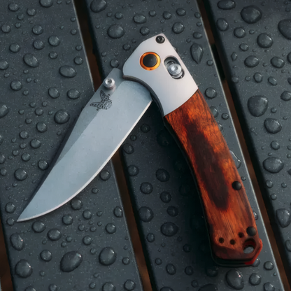 BENCHMADE: Mini Crooked River, Grey Aluminum & Wood