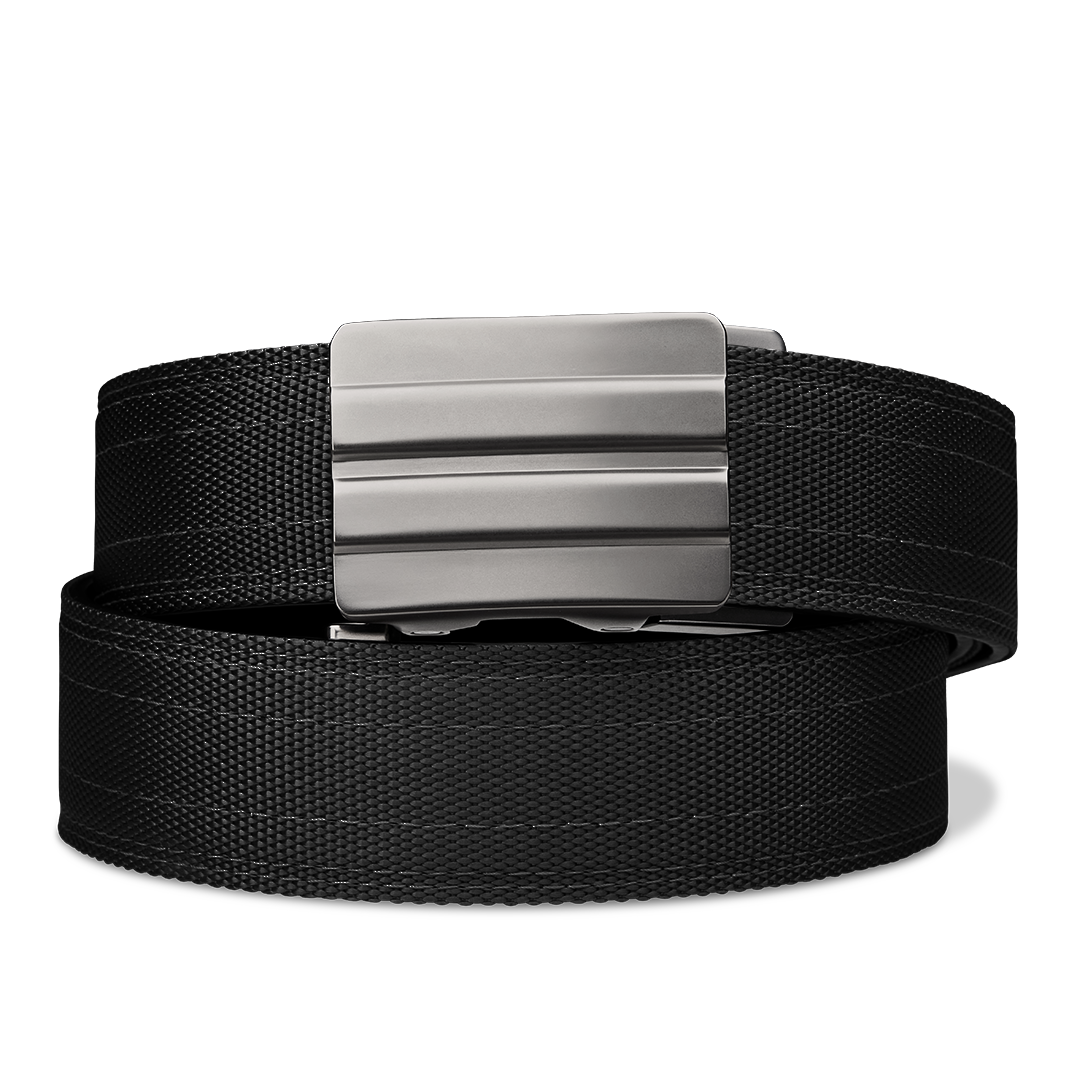 KORE ESSENTIALS: X2 Gunmetal Buckle, Nylon/Leather Gun Belt, 24" - 44"