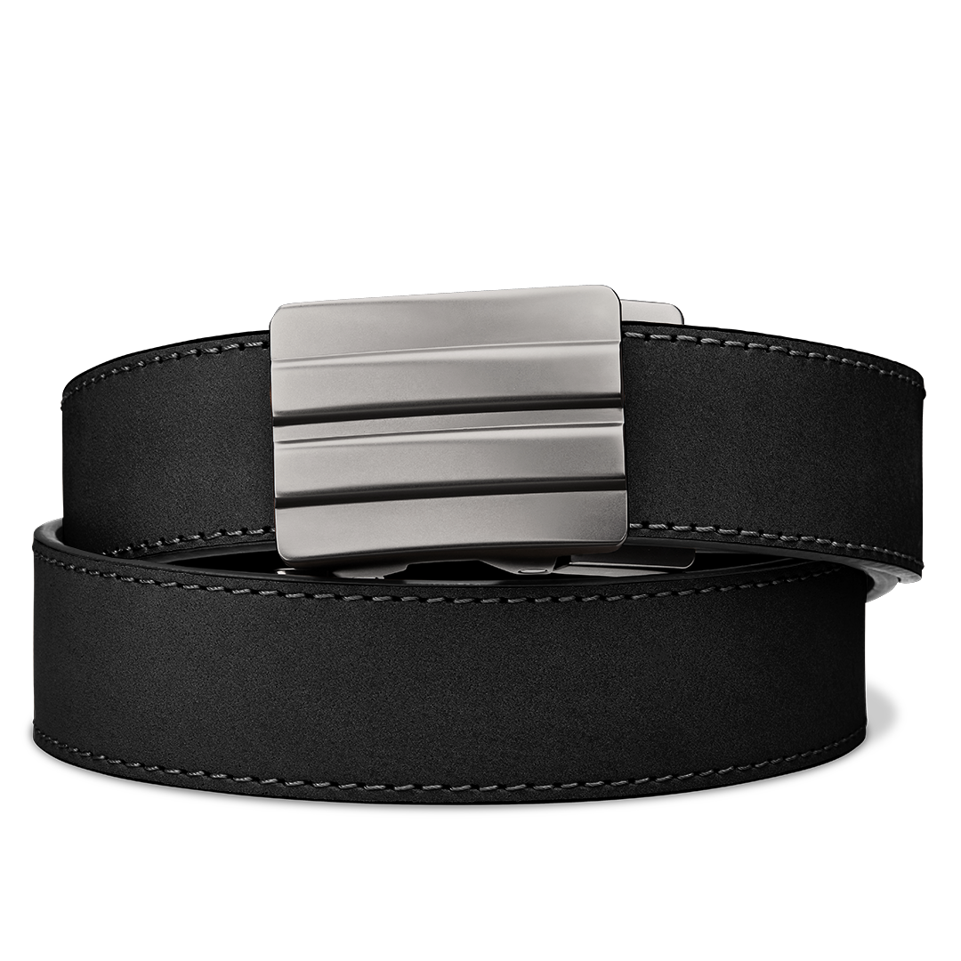 KORE ESSENTIALS: X2 Gunmetal Buckle, Nylon/Leather Gun Belt, 24" - 44"