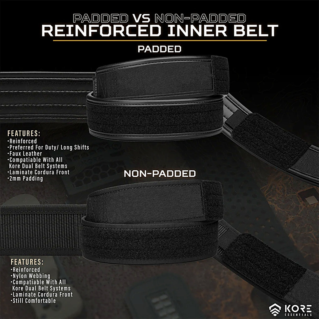 KORE ESSENTIALS: P1 Buckle / Patrol Duty Belt, 2-inch, 24"-48" Complete Kit
