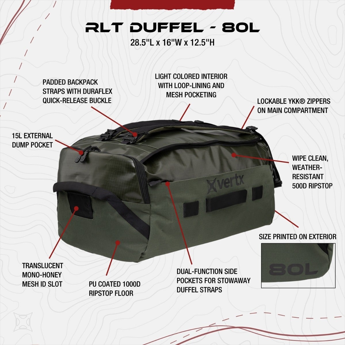 VERTX: RLT 80L Duffel Bag