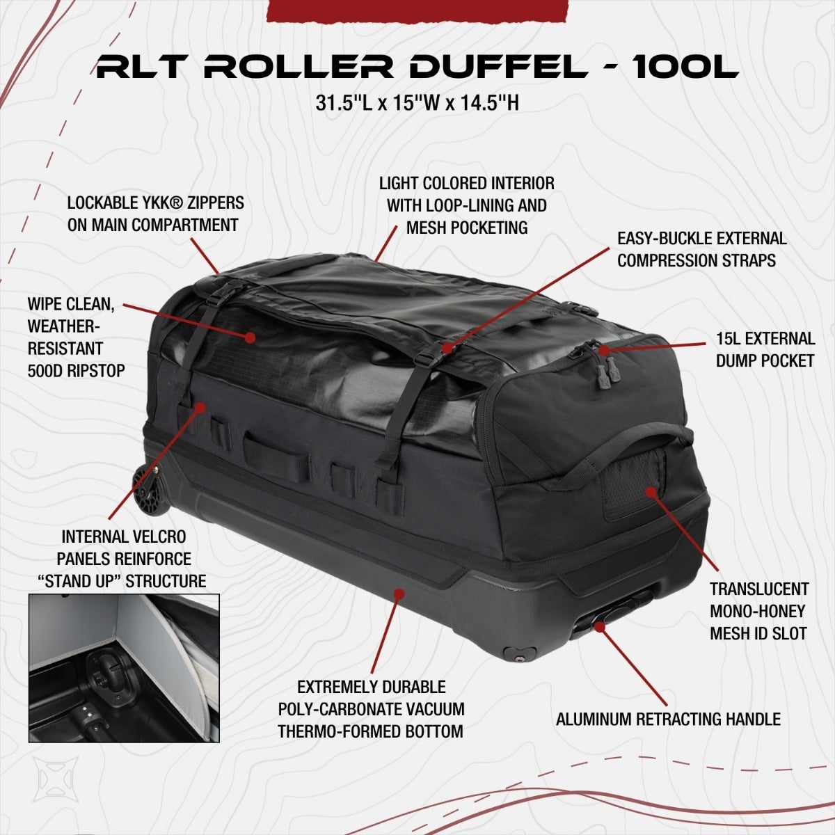 VERTX: RLT 100L Duffel Bag Roller