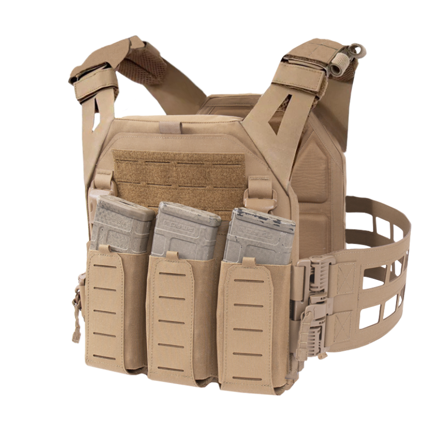 WARRIOR ASSAULT: Laser Cut (LPC) V2 Low Profile Plate Carrier with Ladder Sides and 5.56 Triple Bungee Magazine Pouch